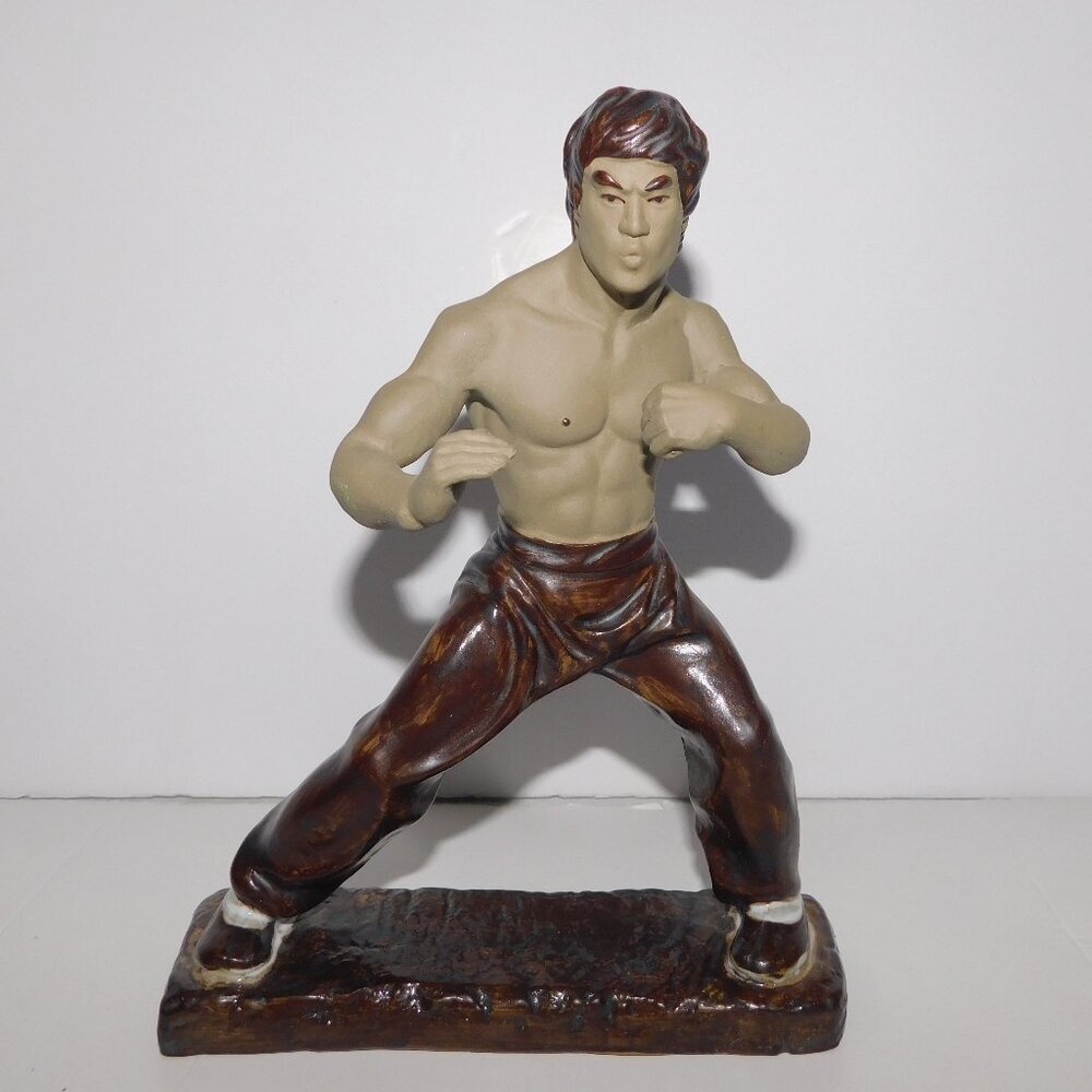 Vintage Bruce Lee Figure Figurine Sculpture Statue Kung Fu 9" Ceramic
